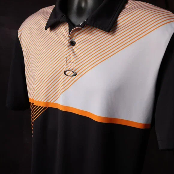 Oakley HydroLix Black Orange Striped Polo (L) ⛳️ - Picture 7 of 14